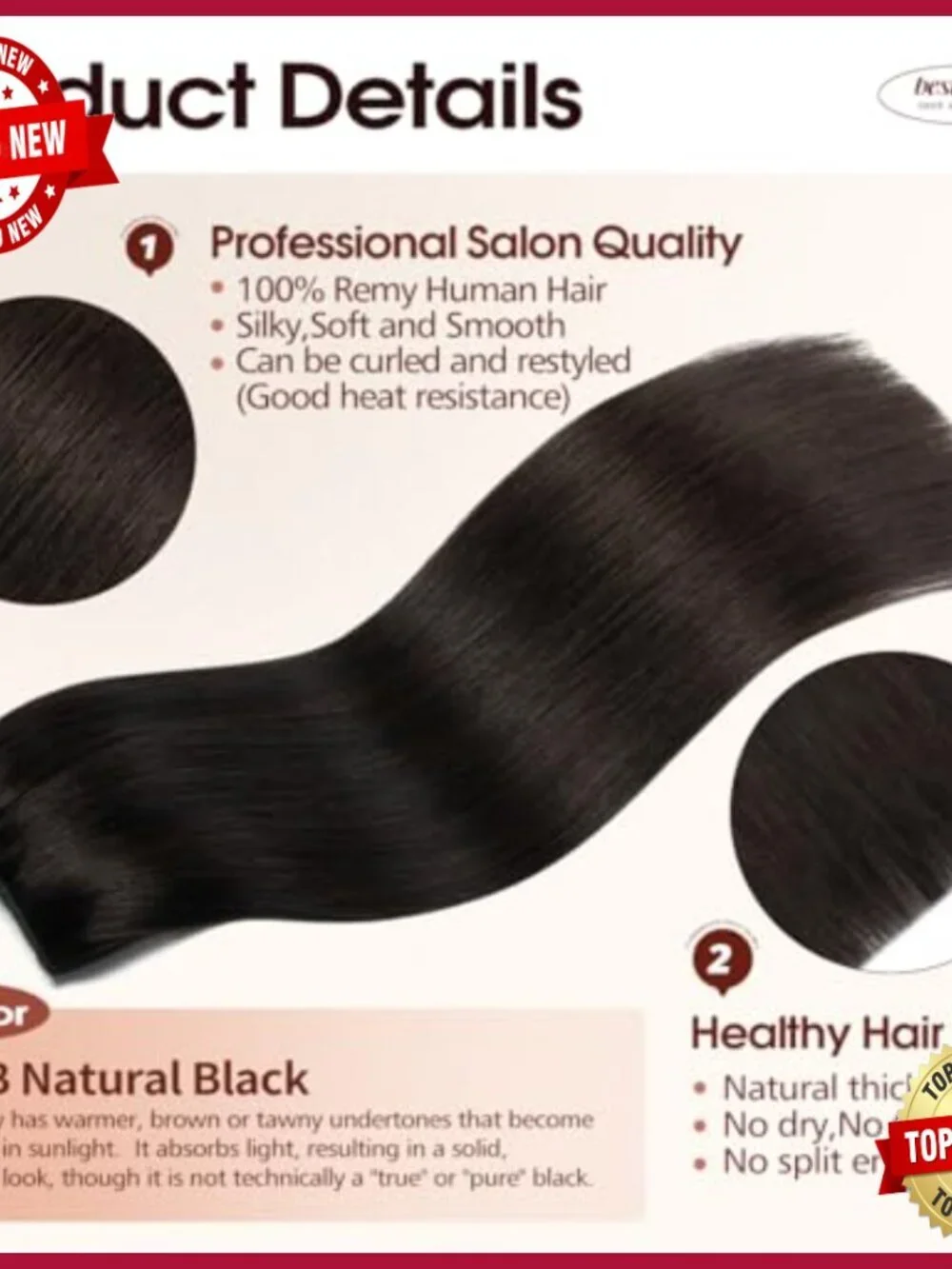 18in Real Human Hair Halo Extensions, Invisible Wire, 4 Clips, Adjustable